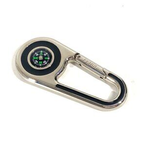 FENDI Logo compass carabiner Bag Charm Key Holder Metal Silver